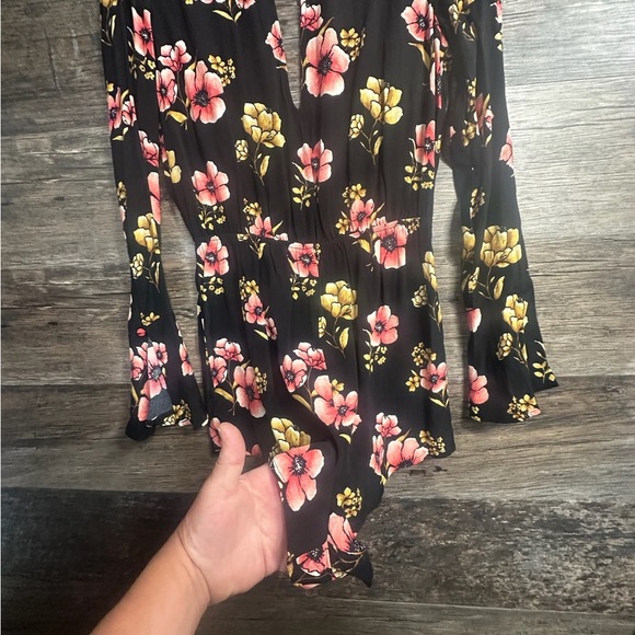 Forever 21 Black and Pink Floral Cut Out Long Sleeve Romper - Picture 5 of 10